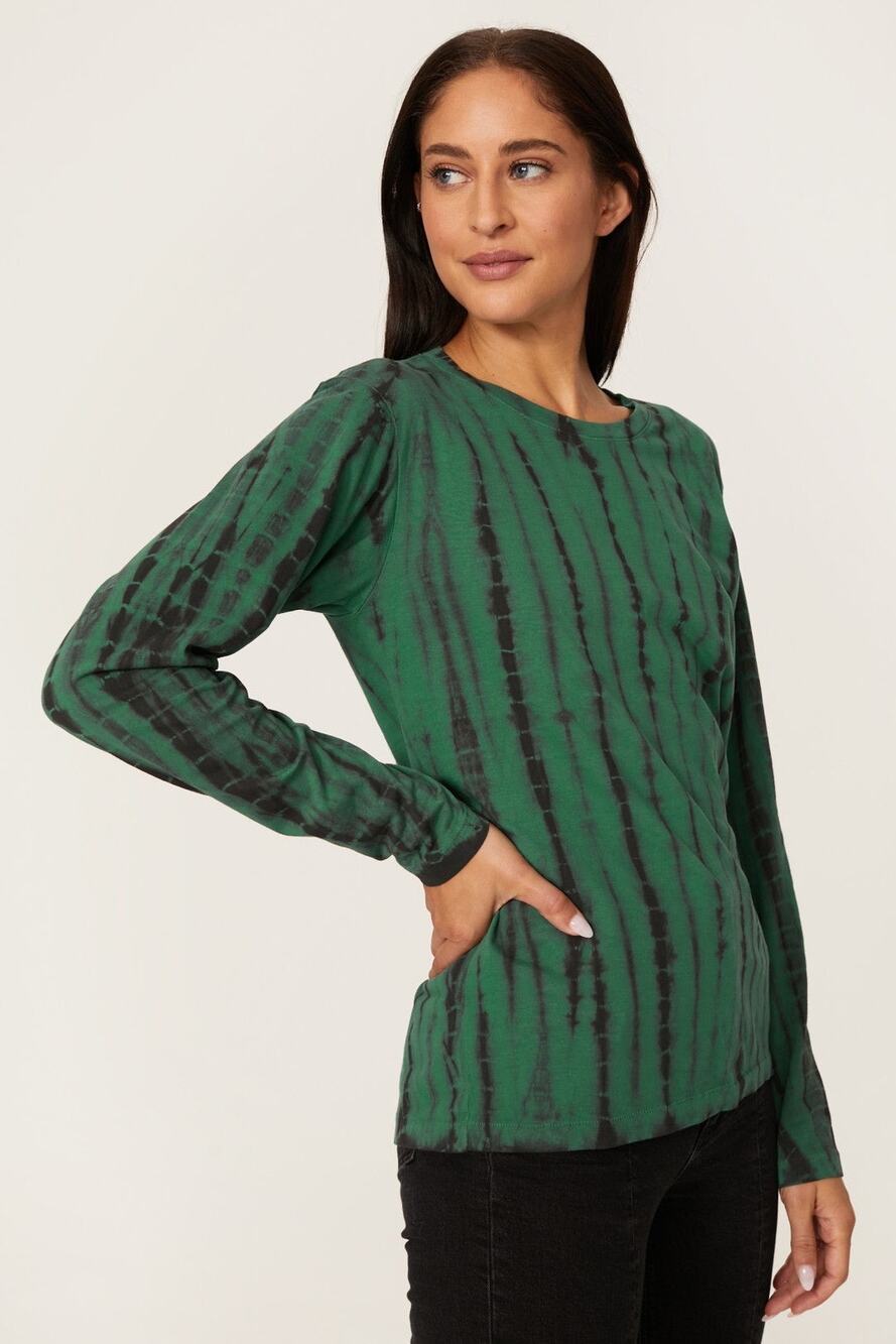 Rebecca Minkoff Westin Green Black Tie Dye Long Sleeve Crewneck Tee Size Small